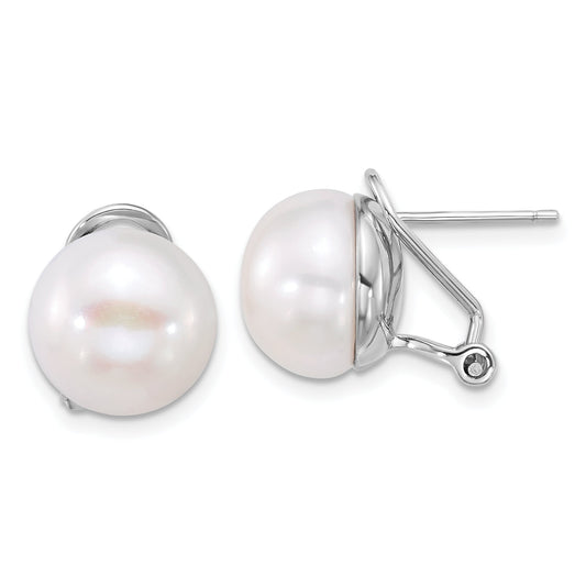 Sterling Silver Rhodium-Plated 12-13mm Fwc Pearl Omega Back Earrings