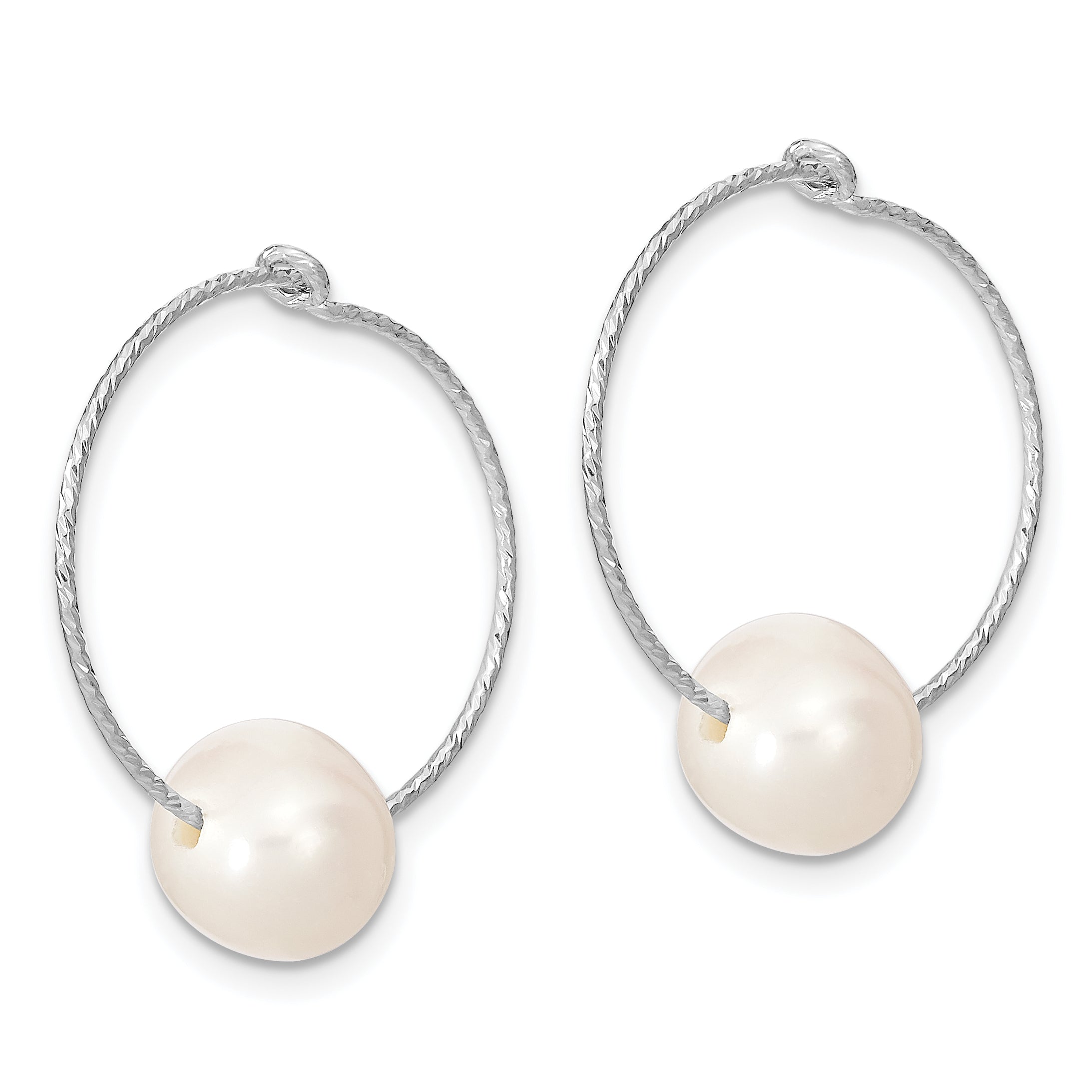 Sterling Silver Rhodium-Plated 8-9mm Round Fwc Pearl Hoop Earrings