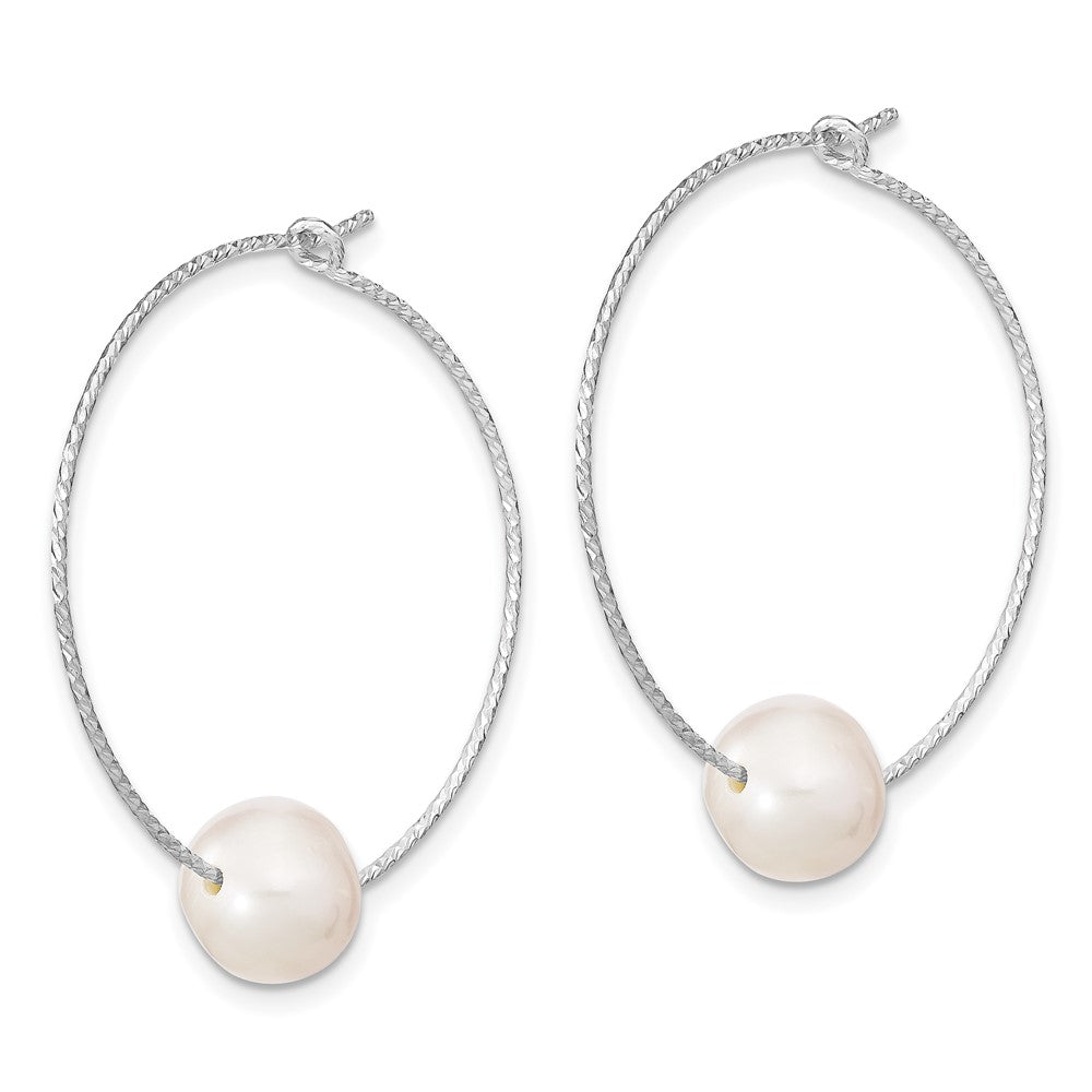 Sterling Silver Rhodium-Plated 8-9mm White Round Fwc Pearl Hoop Earrings
