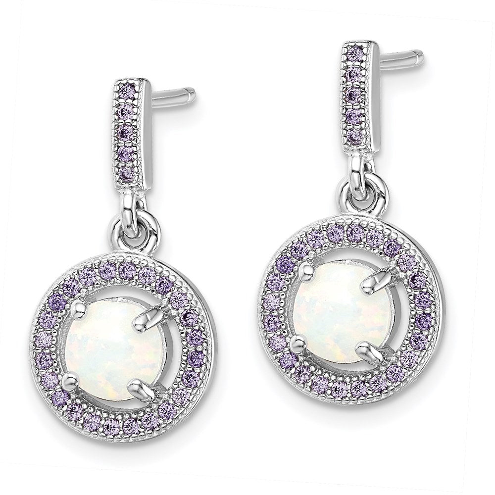 Sterling Silver Rhodium-Plated Created Opal And Purple Cz Post Earrings