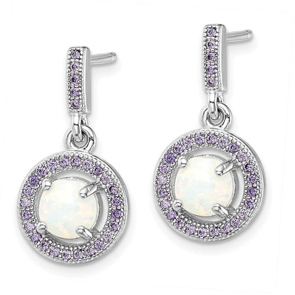 Sterling Silver Rhodium-Plated Created Opal And Purple Cz Post Earrings
