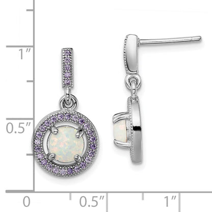 Sterling Silver Rhodium-Plated Created Opal And Purple Cz Post Earrings