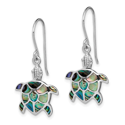 Sterling Silver Rhodium-Plated Polished Abalone Turtle Dangle Earrings
