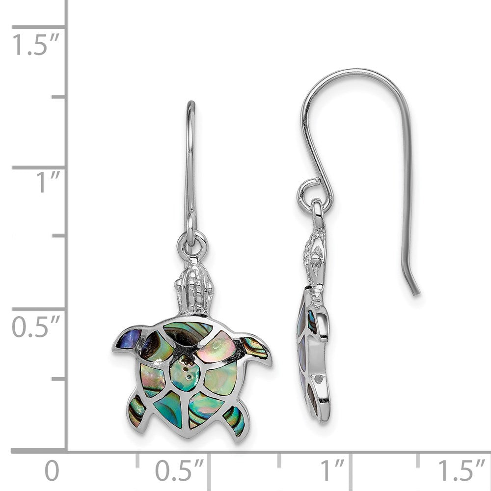 Sterling Silver Rhodium-Plated Polished Abalone Turtle Dangle Earrings