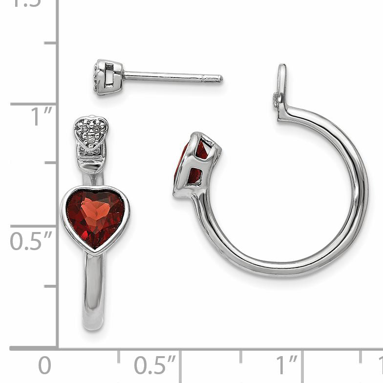 Sterling Silver Diamond & Garnet Heart Front Back Post Earrings