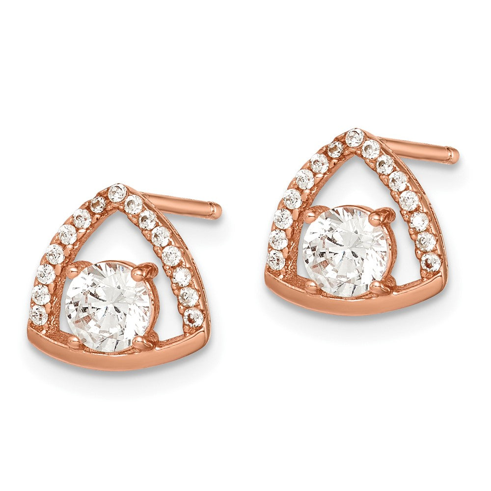 Ss/Gold Plated Sterling Silver Rose-Tone Triangle Cz Stud Earrings