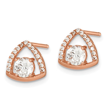 Ss/Gold Plated Sterling Silver Rose-Tone Triangle Cz Stud Earrings