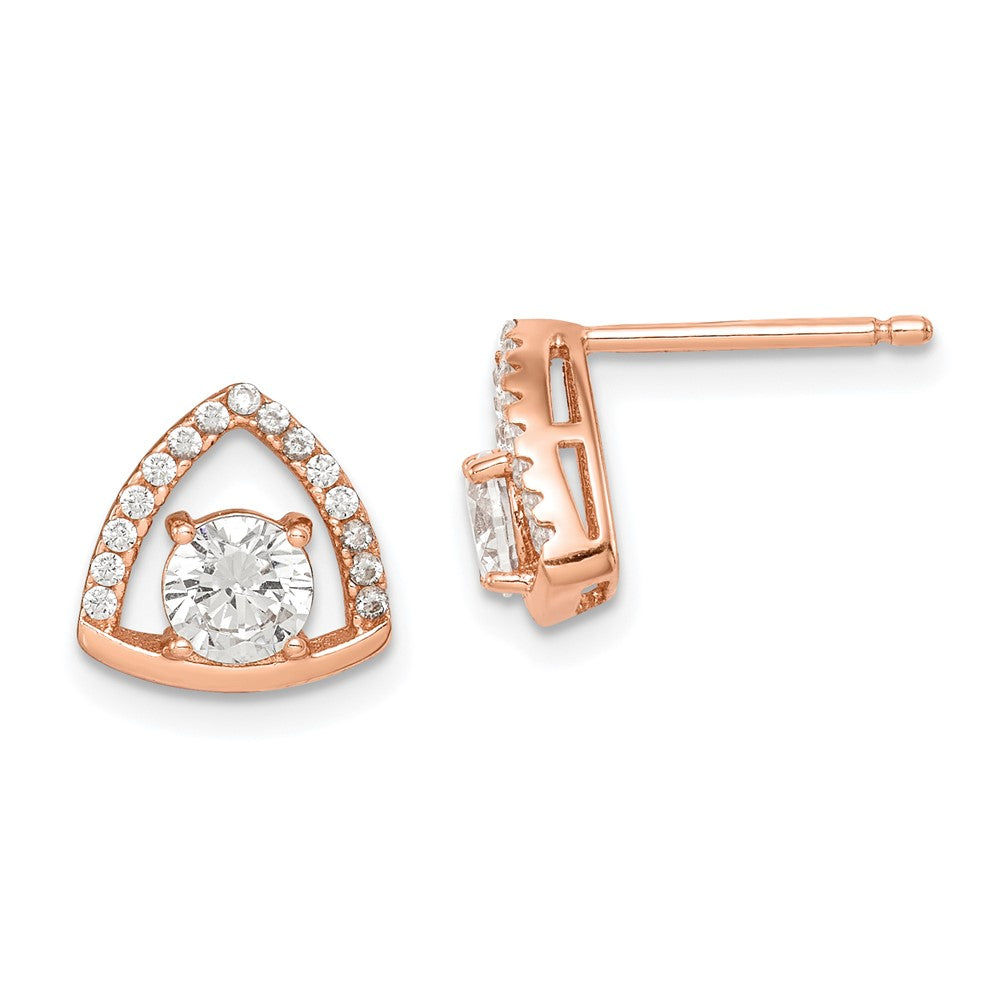 Ss/Gold Plated Sterling Silver Rose-Tone Triangle Cz Stud Earrings