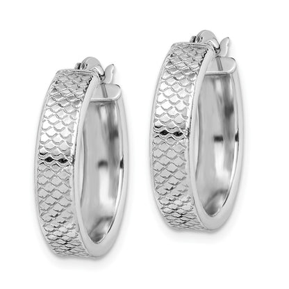 Sterling Silver Rhodium-Plated Textured 5X20mm Hoop Earrings