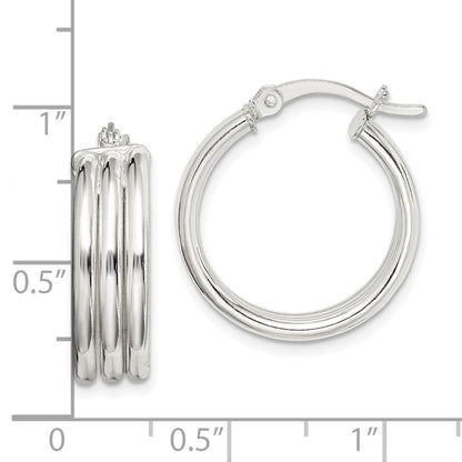 Sterling Silver Polished Grooved 6.5X20mm Hoop Earrings