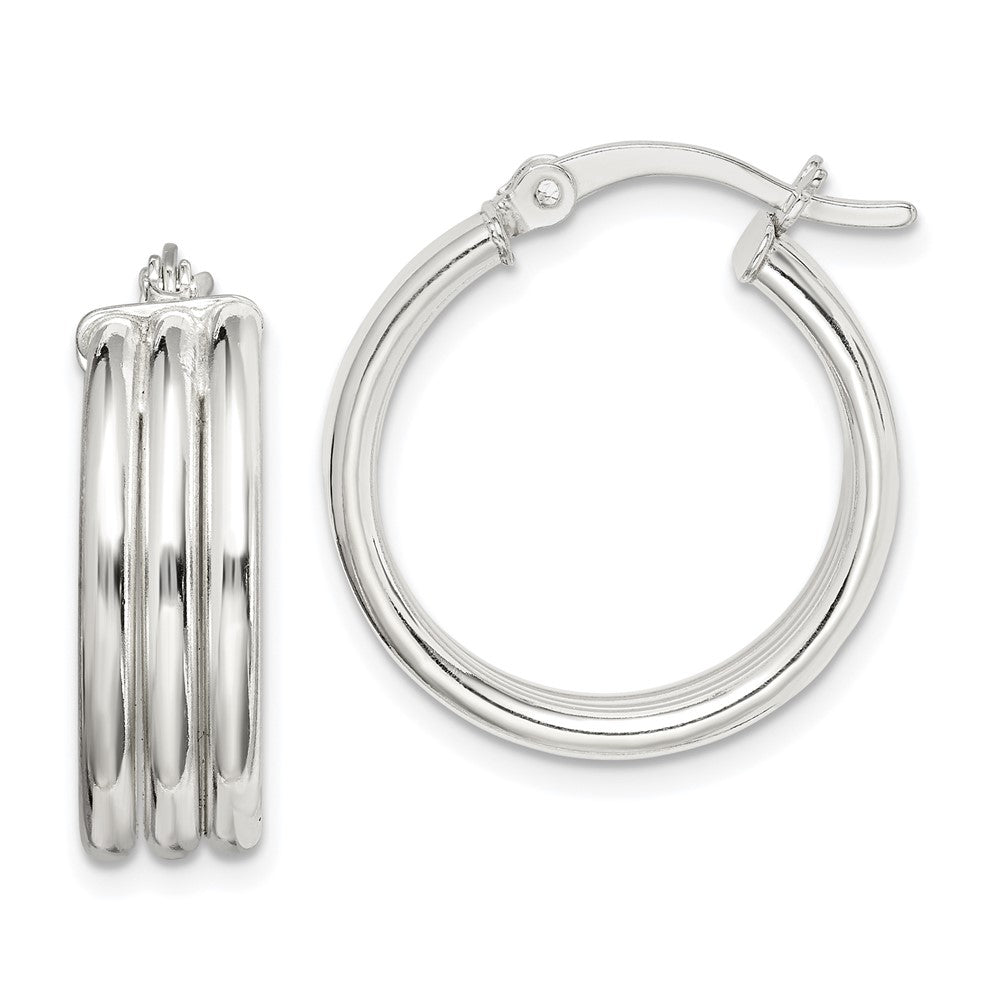 Sterling Silver Polished Grooved 6.5X20mm Hoop Earrings