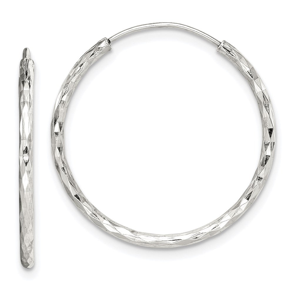 Sterling Silver Diamond Cut 1.5X24mm Endless Hoop Earrings