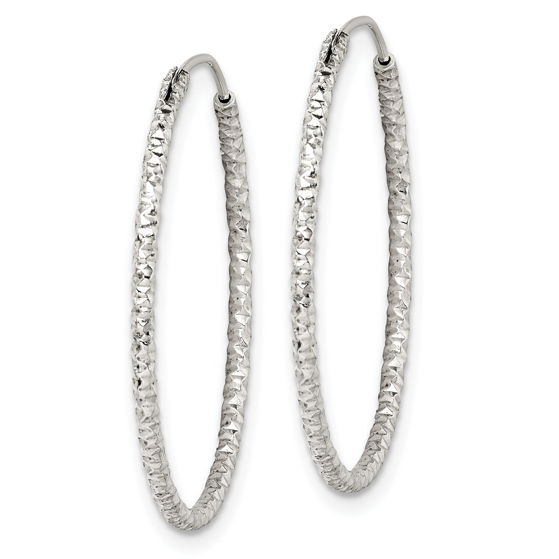 Sterling Silver Diamond Cut 1.5X28mm Endless Hoop Earrings