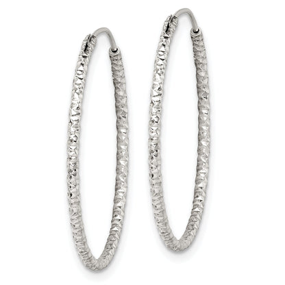 Sterling Silver Diamond Cut 1.5X28mm Endless Hoop Earrings
