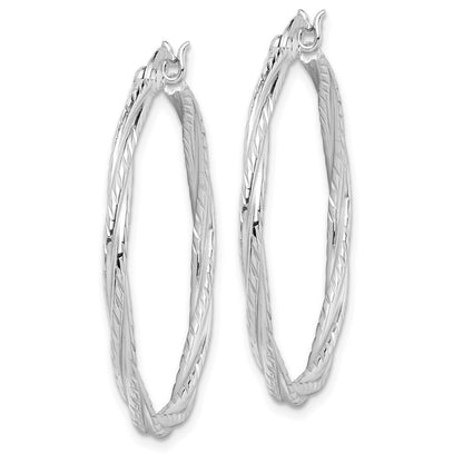 Sterling Silver Rhodium Plated 2X35mm Twisted Hoop Earrings