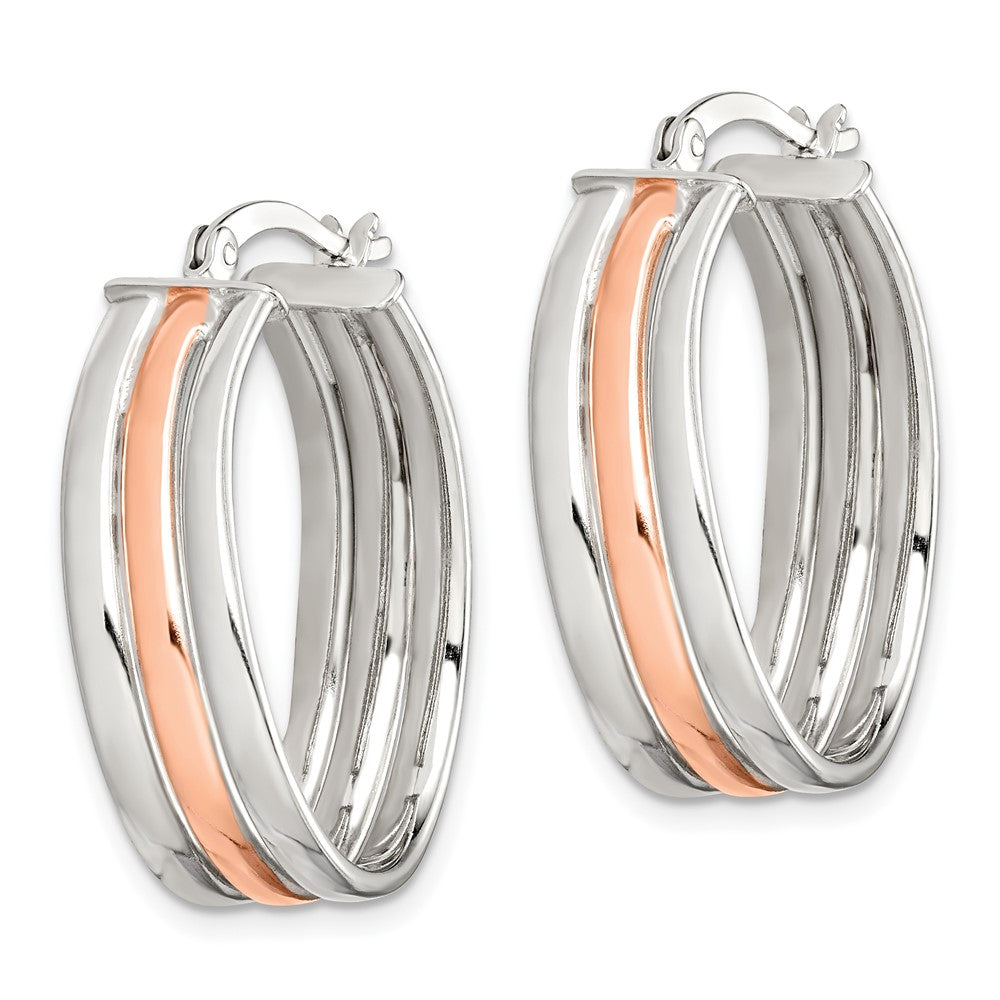 Sterling Silver Rose-Tone Polished Wavy Hoop Earrings