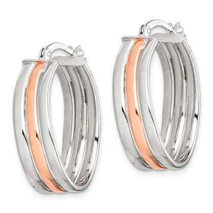 Sterling Silver Rose-Tone Polished Wavy Hoop Earrings