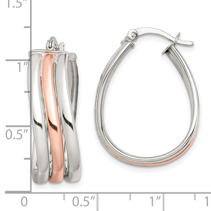 Sterling Silver Rose-Tone Polished Wavy Hoop Earrings