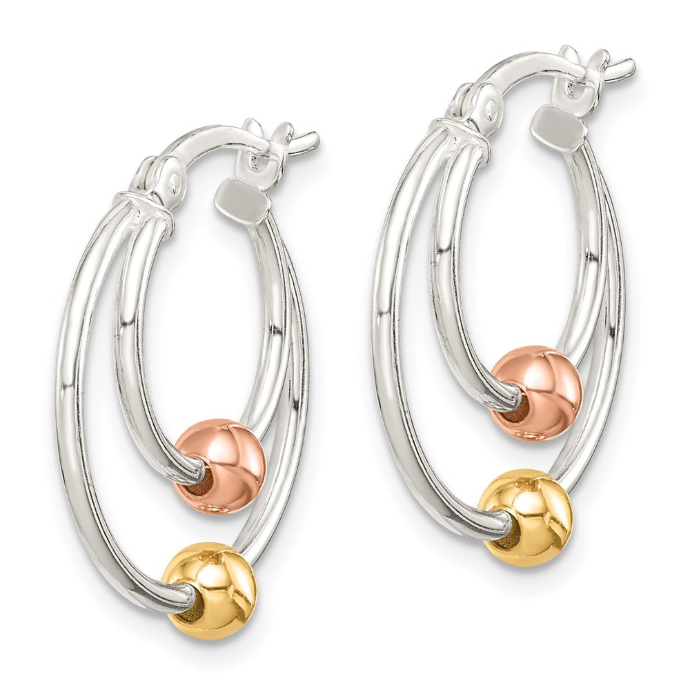 Sterling Silver Rose And Gold Tone Bead Hoop Earrings