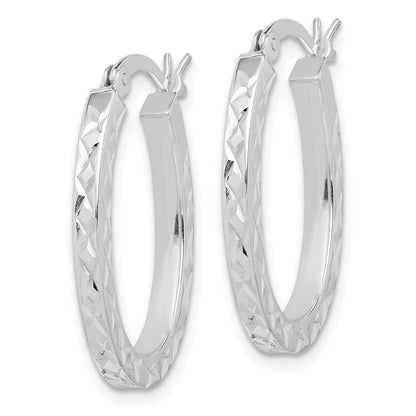 Sterling Silver Diamond-Cut 2.5mm Oval Hoop Earrings