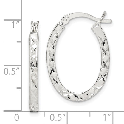 Sterling Silver Diamond-Cut 2.5mm Oval Hoop Earrings