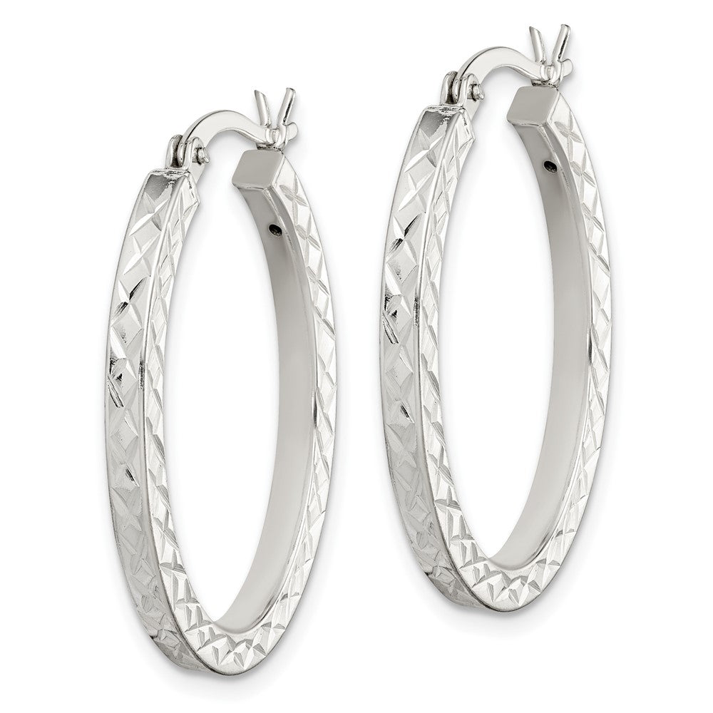 Sterling Silver Diamond-Cut 2.5mm Oval Hoop Earrings