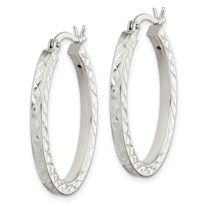 Sterling Silver Diamond-Cut 2.5mm Oval Hoop Earrings