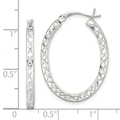 Sterling Silver Diamond-Cut 2.5mm Oval Hoop Earrings