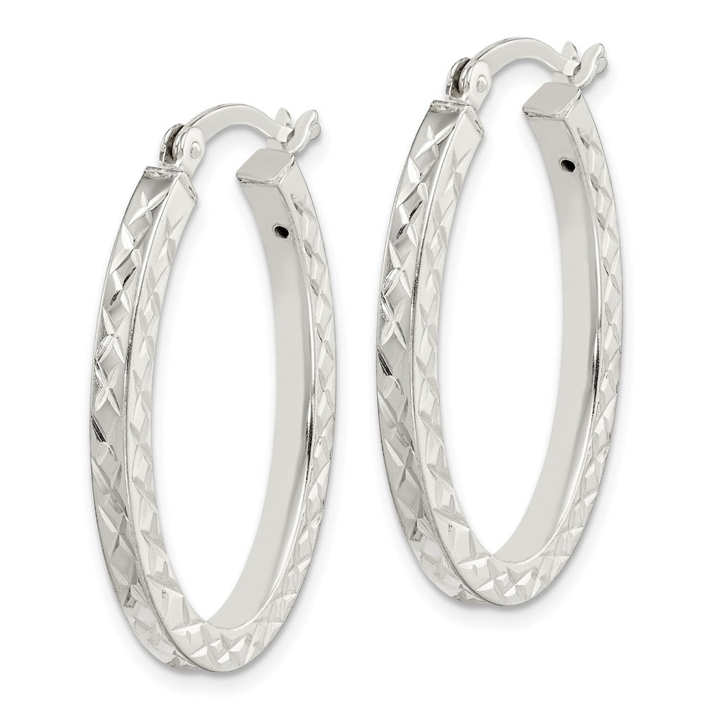 Sterling Silver Diamond-Cut 2.5mm Oval Hoop Earrings