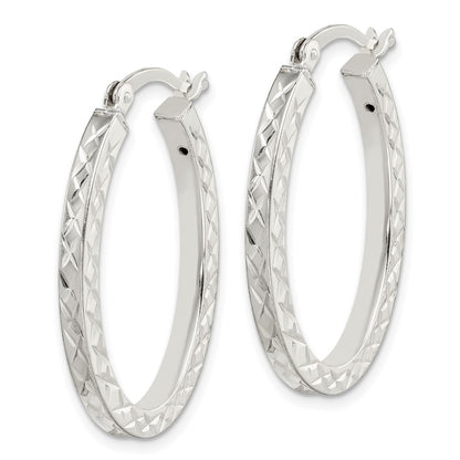 Sterling Silver Diamond-Cut 2.5mm Oval Hoop Earrings