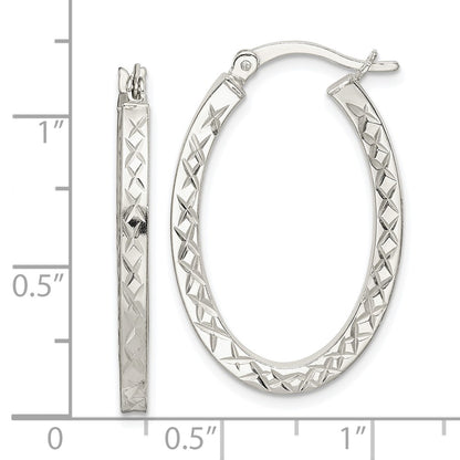 Sterling Silver Diamond-Cut 2.5mm Oval Hoop Earrings