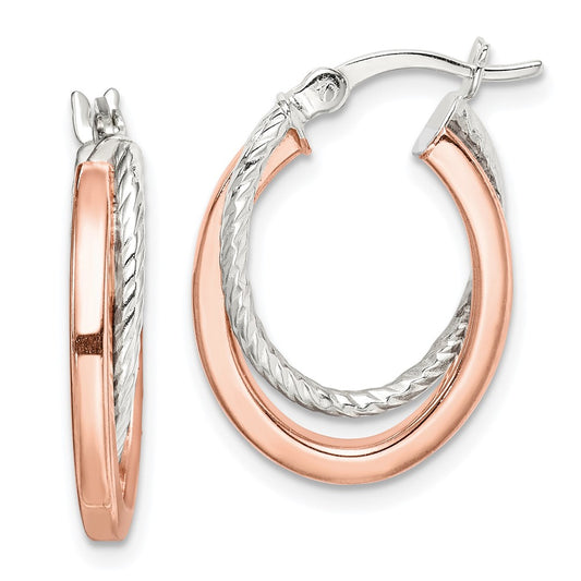 Sterling Silver And Rose Tone Double Hoop Earrings
