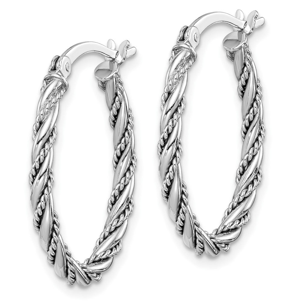 Sterling Silver Rhodium-Plated 2.5mm Twisted Oval Hoop Earrings