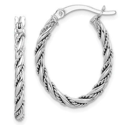 Sterling Silver Rhodium-Plated 2.5mm Twisted Oval Hoop Earrings