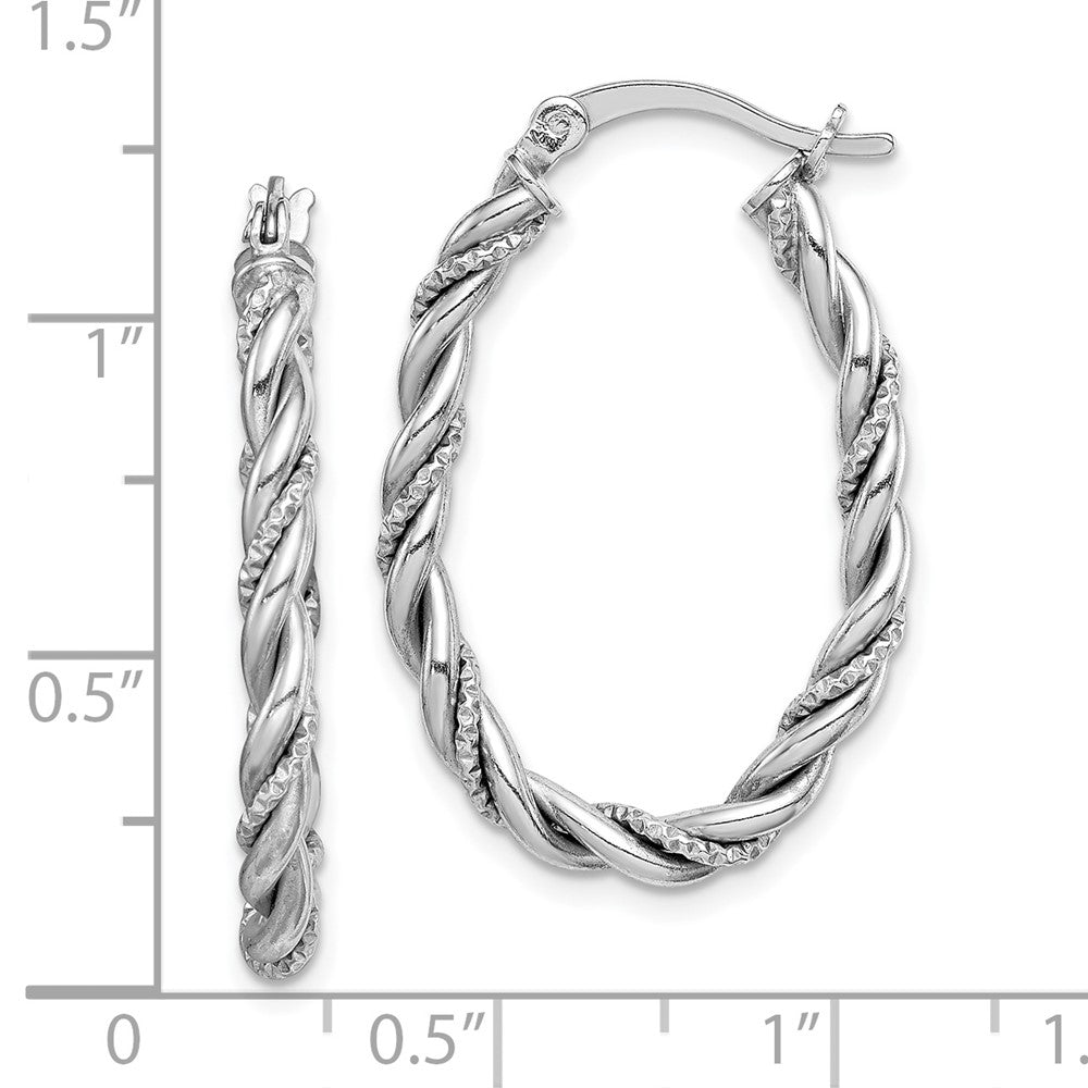 Sterling Silver Rhodium-Plated 2.5mm Twisted Oval Hoop Earrings