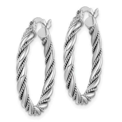 Sterling Silver Rhodium-Plated 2.5X25mm Twisted Hoop Earrings
