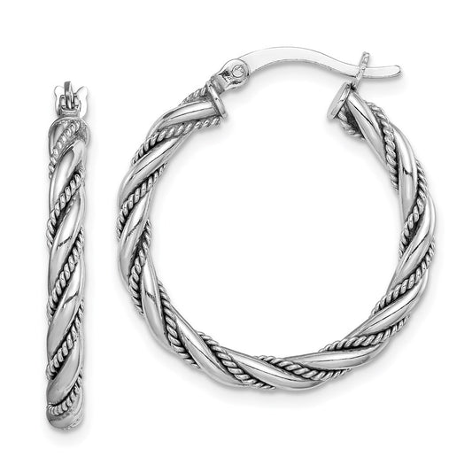 Sterling Silver Rhodium-Plated 2.5X25mm Twisted Hoop Earrings