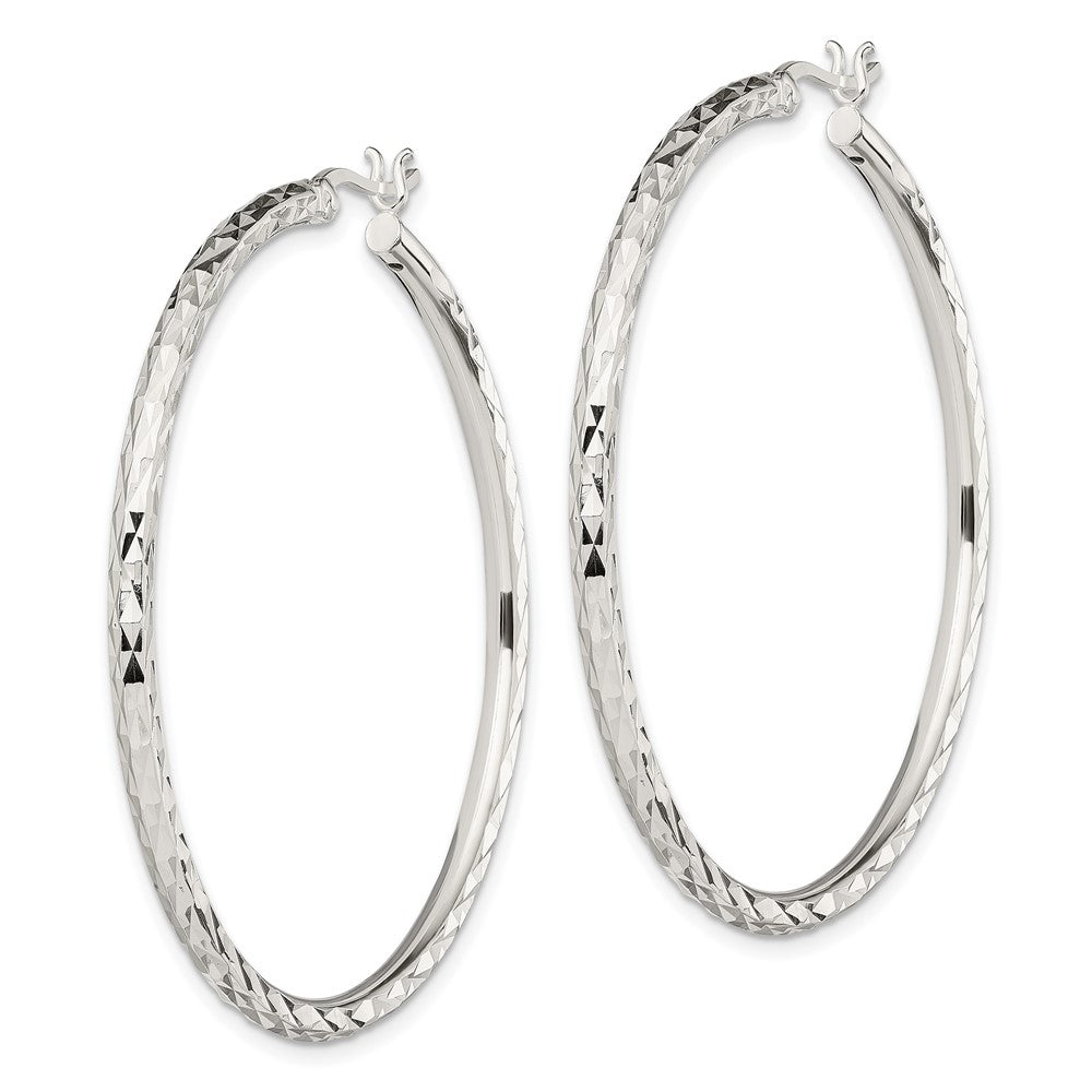 Sterling Silver Polished & Diamond-Cut 2.5mm Round Hoop Earrings