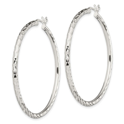 Sterling Silver Polished & Diamond-Cut 2.5mm Round Hoop Earrings
