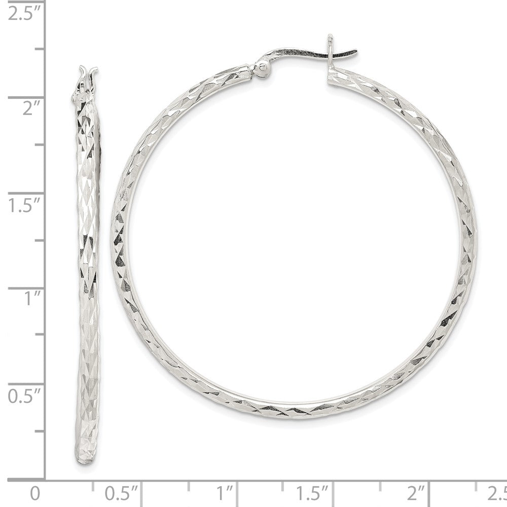 Sterling Silver Polished & Diamond-Cut 2.5mm Round Hoop Earrings
