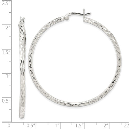 Sterling Silver Polished & Diamond-Cut 2.5mm Round Hoop Earrings