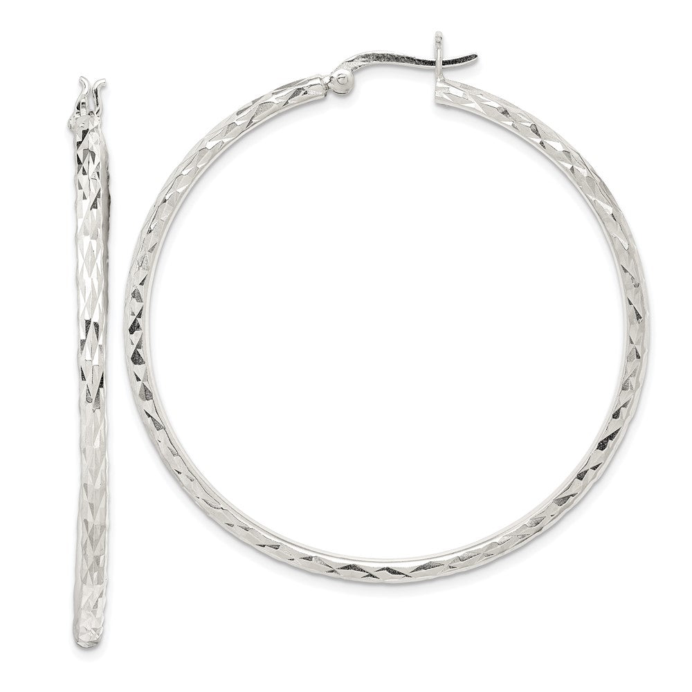Sterling Silver Polished & Diamond-Cut 2.5mm Round Hoop Earrings