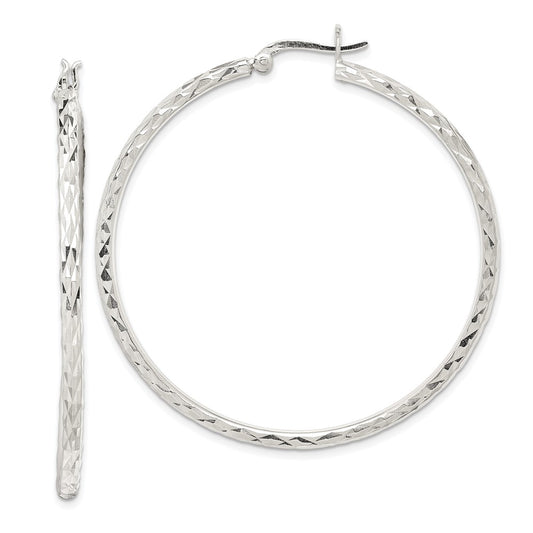 Sterling Silver Polished & Diamond-Cut 2.5mm Round Hoop Earrings