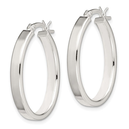 Sterling Silver Polished 4mm Oval Hoop Earrings