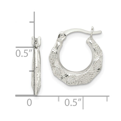 Sterling Silver Diamond Cut & Textured Hoop Earrings