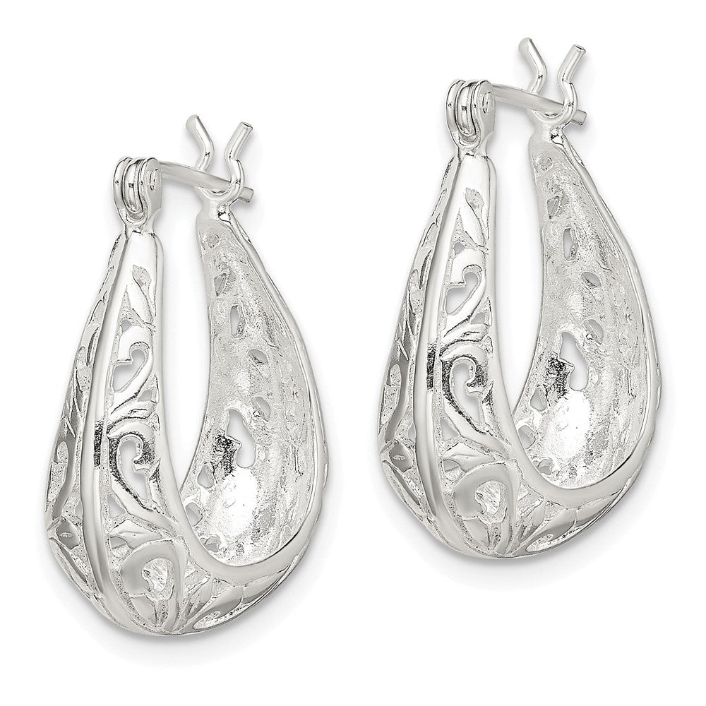 Sterling Silver Polished Swirl Filigree Hoop Earrings