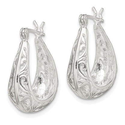 Sterling Silver Polished Swirl Filigree Hoop Earrings