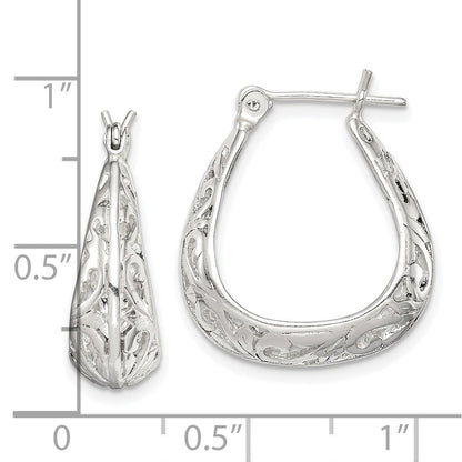 Sterling Silver Polished Swirl Filigree Hoop Earrings