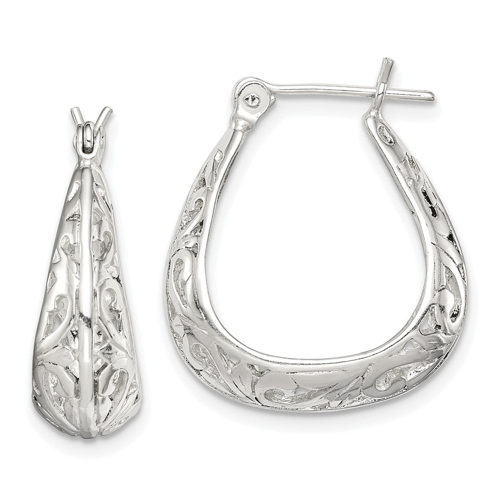 Sterling Silver Polished Swirl Filigree Hoop Earrings