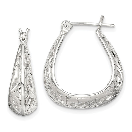 Sterling Silver Polished Swirl Filigree Hoop Earrings